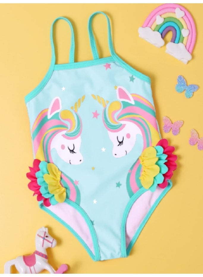 Shein Young Girl Unicorn Print One Piece Swimsuit - Image 1