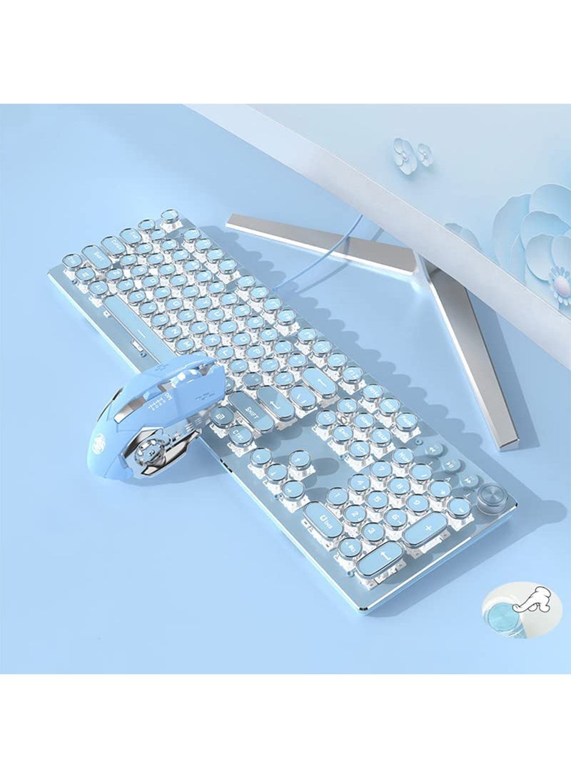MONOGUE Gaming Keyboard and Mouse Set Retro Punk Typewriter Mechanical Design Blue Switch White Backlight USB Wired for Desktop Laptop - Image 1