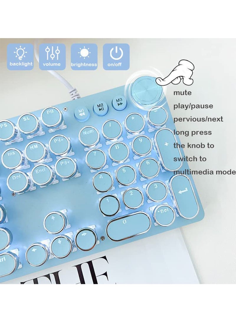 MONOGUE Gaming Keyboard and Mouse Set Retro Punk Typewriter Mechanical Design Blue Switch White Backlight USB Wired for Desktop Laptop - Image 2