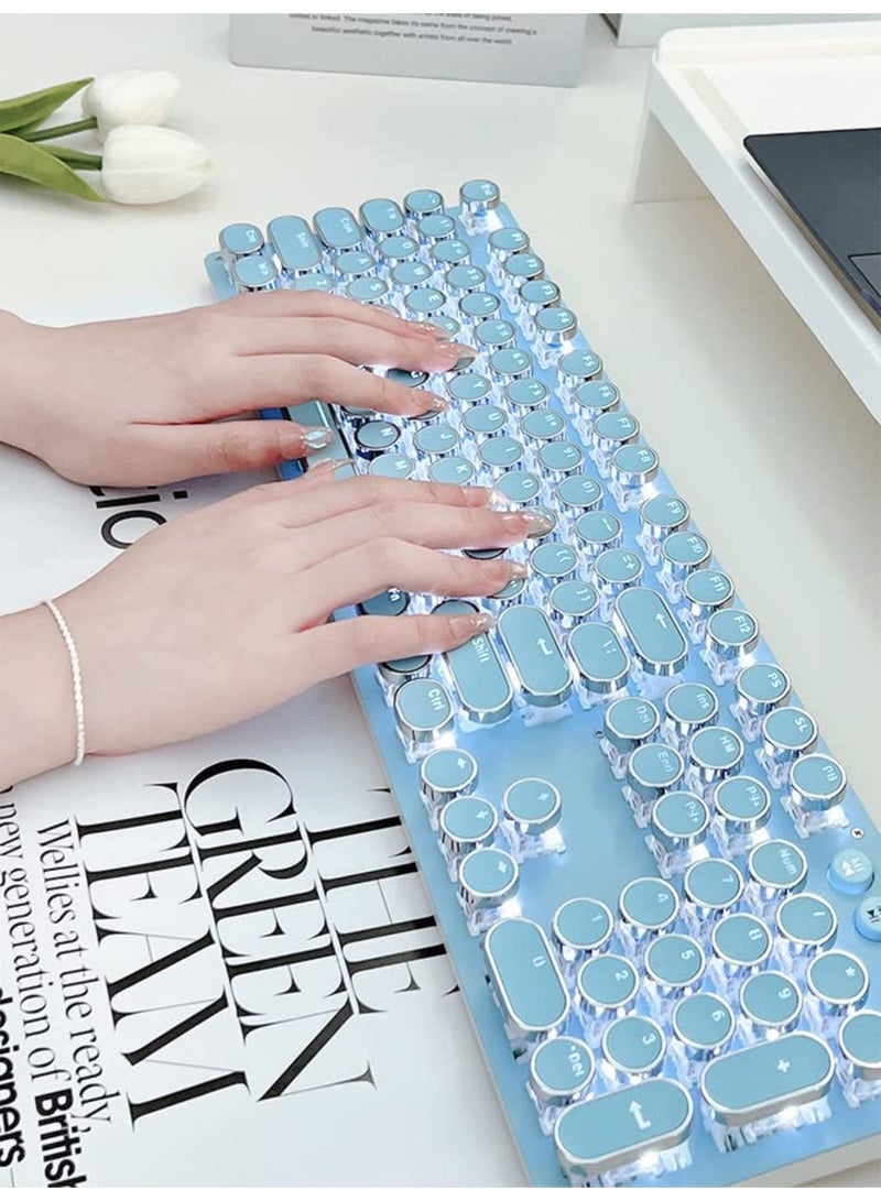 MONOGUE Gaming Keyboard and Mouse Set Retro Punk Typewriter Mechanical Design Blue Switch White Backlight USB Wired for Desktop Laptop - Image 4