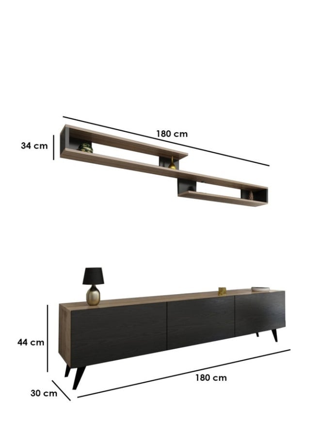 ريترو RA-U32 ترابيزة تلفزيون 30x44x180سم - بيج×أسود - Image 3