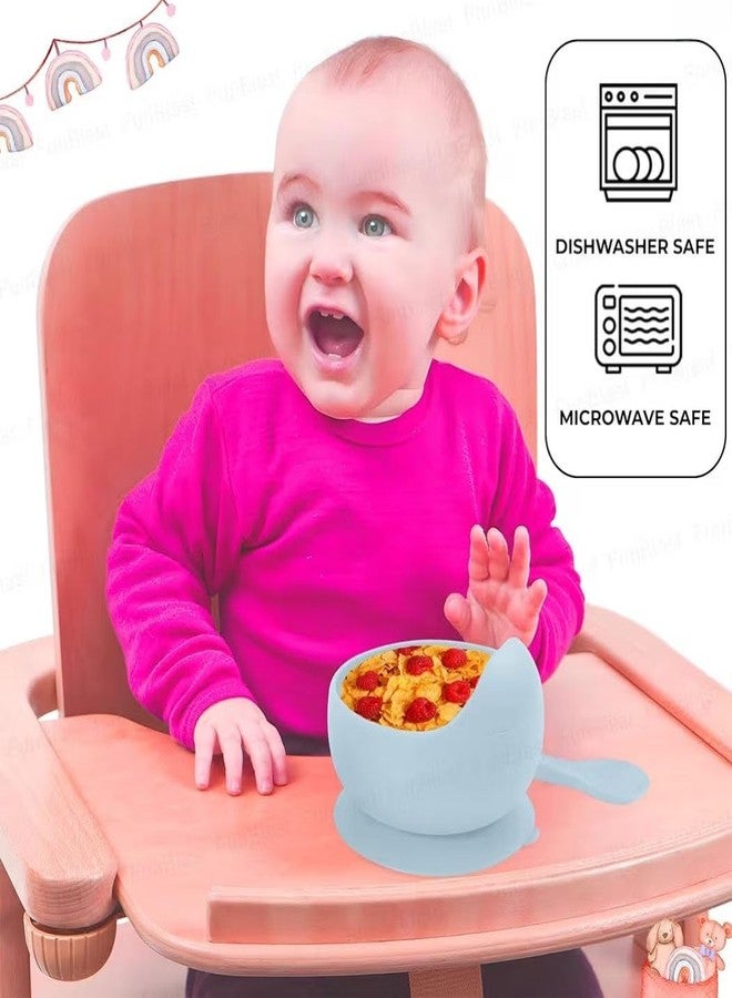 COZIESS 1Set, Baby Feeding Bowl & Spoon Set | Self-Feeding, Non-Slip Suction Base | BPA-Free, Safe & Durable for Infants and Toddlers - 100% Food-Grade Silicone (Blue, M) - Image 3