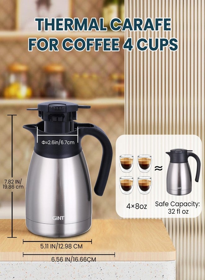 GiNT 34Oz Thermal Coffee Carafe, Insulated Stainless Steel Coffee Carafes for Keeping Hot/Double Walled Vacuum Coffee Carafe (Silver, 1L) - Image 4