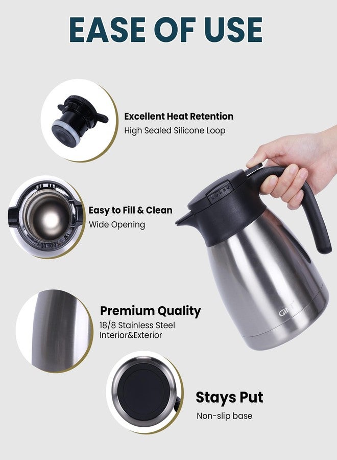 GiNT 34Oz Thermal Coffee Carafe, Insulated Stainless Steel Coffee Carafes for Keeping Hot/Double Walled Vacuum Coffee Carafe (Silver, 1L) - Image 2