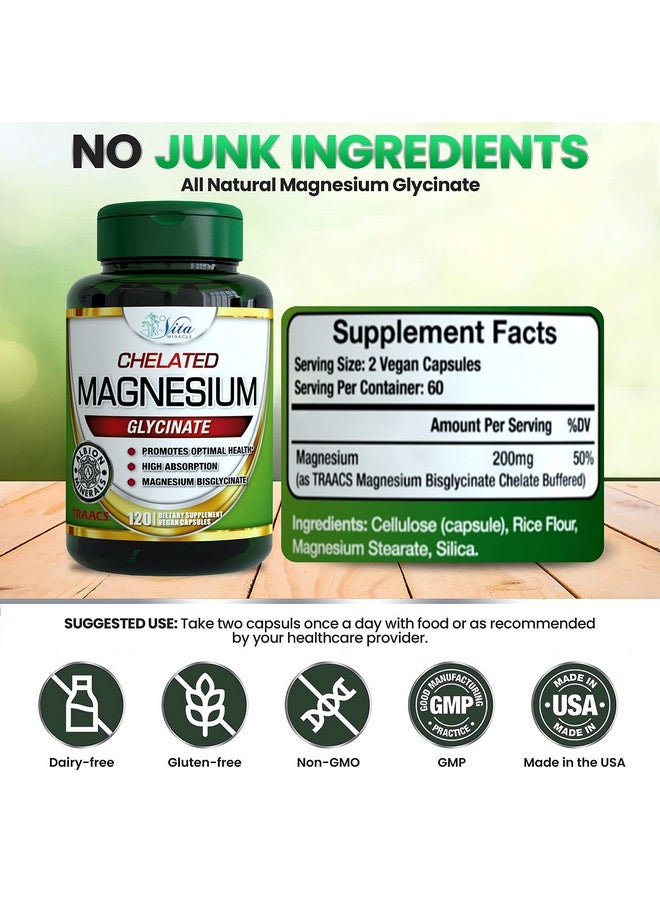 Vita Miracle - Magnesium Glycinate 200Mg Supplement Magnesium Bisglycinate For Women Men Adults To Support Sleep Heart Health Muscles And Nerves Pure Magnesium High Absorption - Image 1