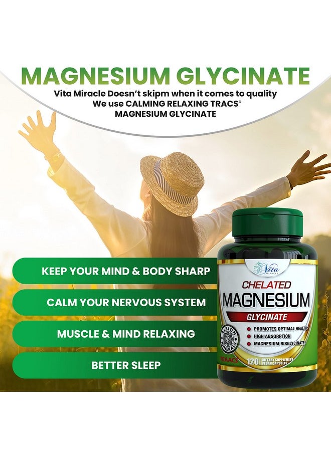 Vita Miracle - Magnesium Glycinate 200Mg Supplement Magnesium Bisglycinate For Women Men Adults To Support Sleep Heart Health Muscles And Nerves Pure Magnesium High Absorption - Image 1