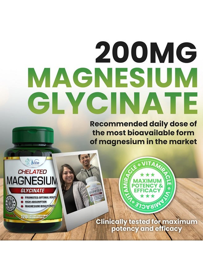 Vita Miracle - Magnesium Glycinate 200Mg Supplement Magnesium Bisglycinate For Women Men Adults To Support Sleep Heart Health Muscles And Nerves Pure Magnesium High Absorption - Image 1