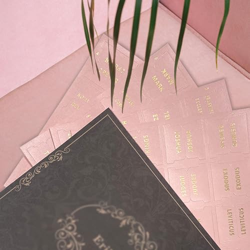 Erilano Bible Index Tabs for Women - 80 Large Gold Foil Laminated Leather Paper Bible Study Journaling Supplies, 66 Old New Testament + 14 Blank Self-Stick Tabs Easy Navigation & Organization (Pink) - Image 5