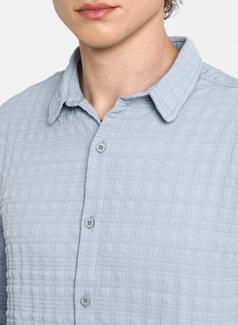 Campus Sutra Men's Cornflower Blue Box-Textured Oversized Shirt