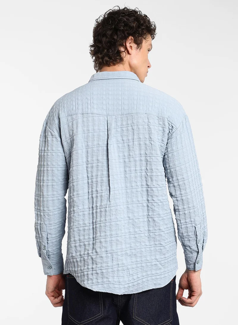 Campus Sutra Men's Cornflower Blue Box-Textured Oversized Shirt