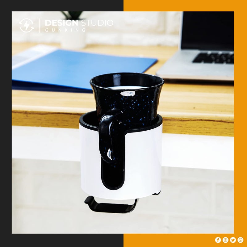 GUNKING Luxury 2-in-1 Anti-Spill Cup Holder with Under Desk Headphone Hanger (White) - Image 3