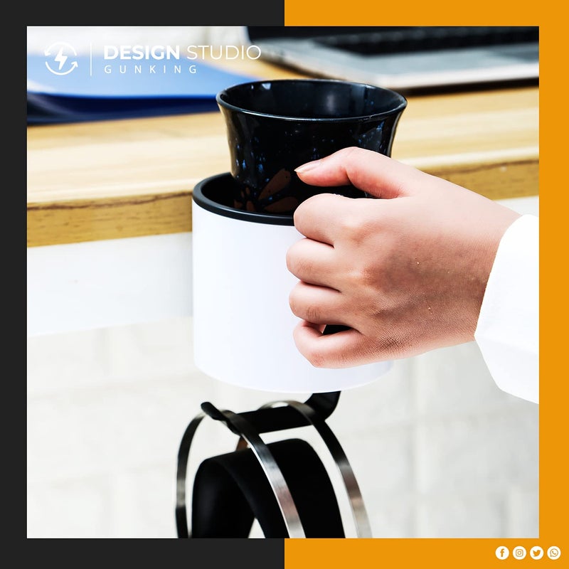 GUNKING Luxury 2-in-1 Anti-Spill Cup Holder with Under Desk Headphone Hanger (White) - Image 4