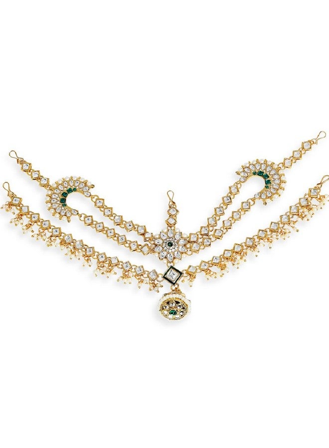 Oomph! OOMPH Jewellery Gold Tone Kundan and Pearls Traditional Wedding Bridal Borla Sheeshphool Maangtikka Matha Patti For Women & Girls Stylish Latest (DDP19_AMR3) - Image 1