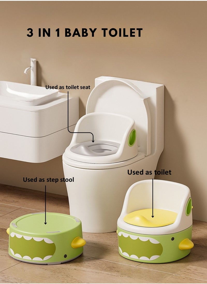 Moms Magic 3-in-1 Baby Potty Toilet – Potty, Step Stool, Toilet Seat with Handrails and Locking System, Soft Cushion -Green  - Image 2