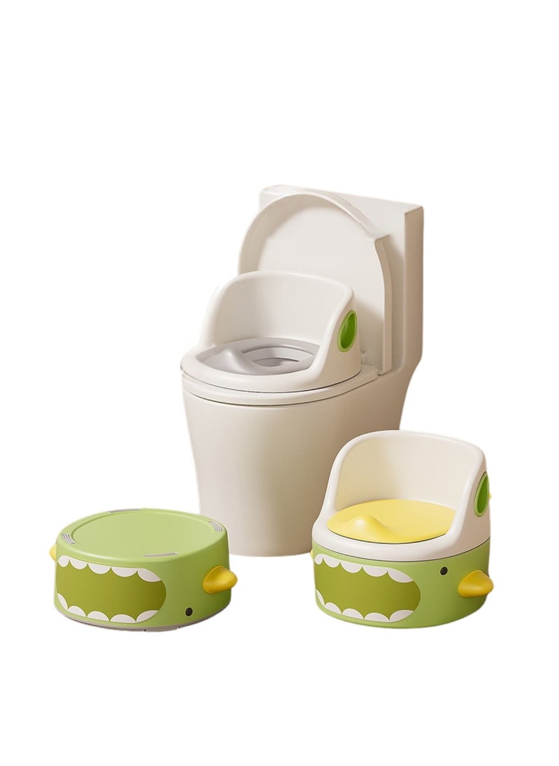 Moms Magic 3-in-1 Baby Potty Toilet – Potty, Step Stool, Toilet Seat with Handrails and Locking System, Soft Cushion -Green  - Image 1