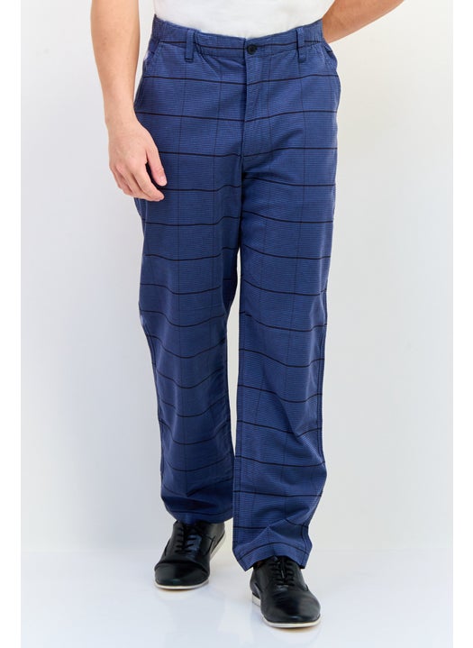 Men Regular Fit Windowpane Pattern Straight Pants, Multicolor