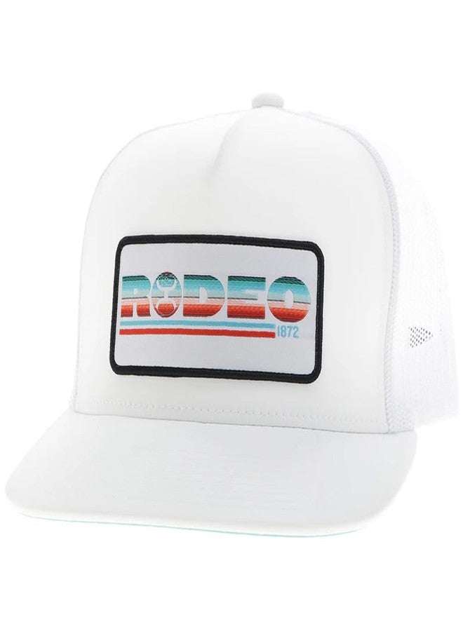HOOEY Rodeo Hat - White Snapback Cap with Serape Patch, Adjustable 5-Panel Baseball Hat - Image 1