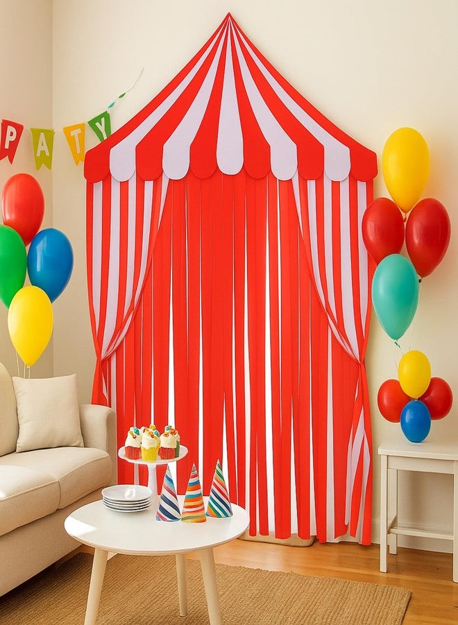 Breling 4-Piece Carnival Circus Decor Backdrop Circus Tent with Canopy Polyester Carnival Red Striped Curtains for Birthday Party Photography Backgrounds and Halloween Decorations (Red and White) - Image 5