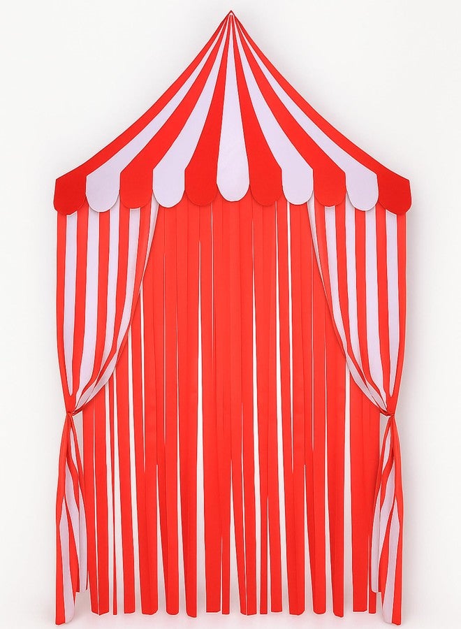 Breling 4-Piece Carnival Circus Decor Backdrop Circus Tent with Canopy Polyester Carnival Red Striped Curtains for Birthday Party Photography Backgrounds and Halloween Decorations (Red and White) - Image 1