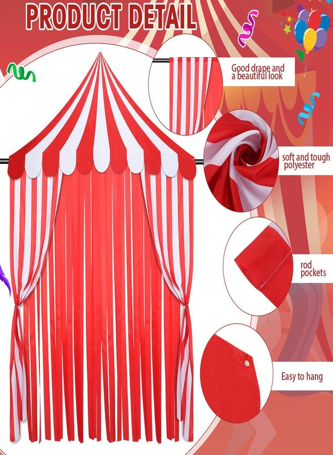 Breling 4-Piece Carnival Circus Decor Backdrop Circus Tent with Canopy Polyester Carnival Red Striped Curtains for Birthday Party Photography Backgrounds and Halloween Decorations (Red and White) - Image 3