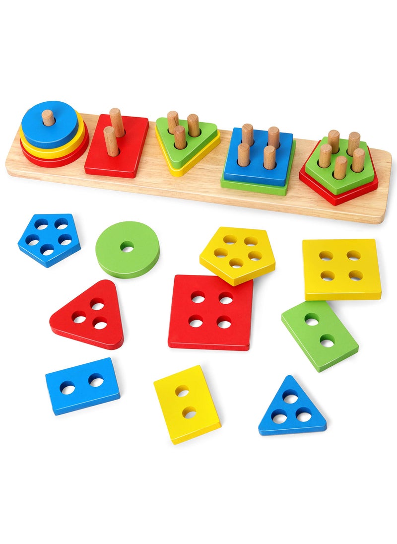 LIXADA Wooden Educational Shape Sorter Preschool Toddler Toy Game Set For Kids  - Image 1