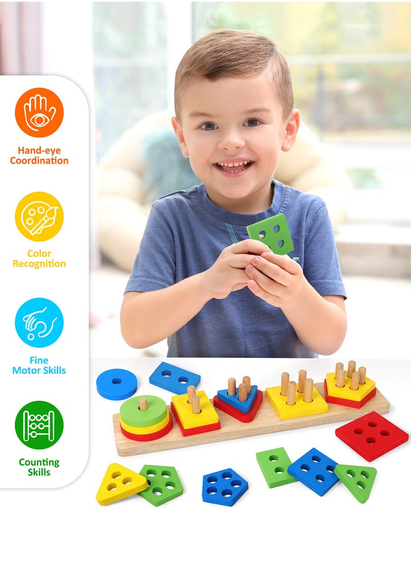 LIXADA Wooden Educational Shape Sorter Preschool Toddler Toy Game Set For Kids  - Image 4