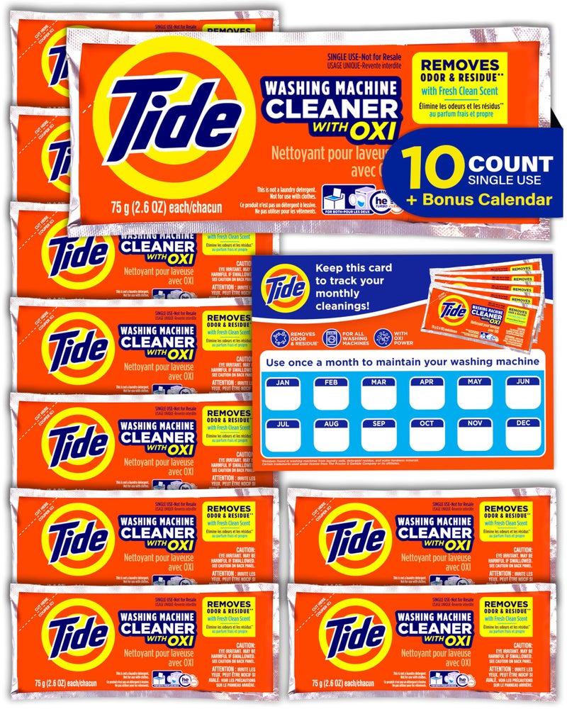 Tide Washing Machine Cleaner by Tide, Washer Machine Cleaner with Oxi for Front and Top Loader Washer Machines, Deep Cleaning Residue & Odor Eliminator, 10 Month Supply + Calendar - Image 1