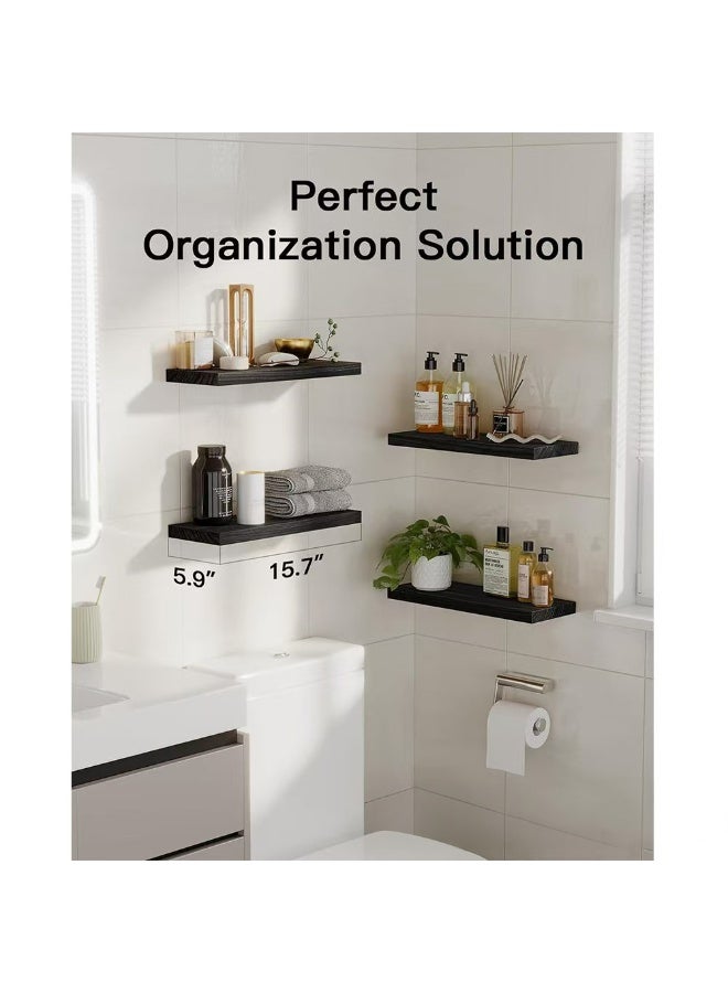 XiuWoo 4-Pack Wood Wall Mounted Floating Shelves, Rustic Display Shelves, Home Storage Rack, Hanging Shelf, Bathroom Organizer Shelf for Home, Office - Image 5