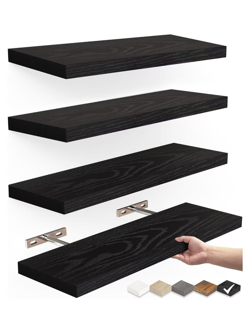 XiuWoo 4-Pack Wood Wall Mounted Floating Shelves, Rustic Display Shelves, Home Storage Rack, Hanging Shelf, Bathroom Organizer Shelf for Home, Office - Image 1