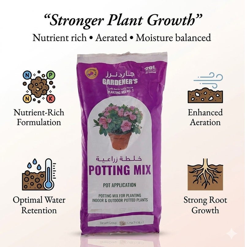 GARDENER'S All-Purpose Potting Soil & Garden Mix 20L – Nutrient-Rich Organic Planting Soil for Indoor & Outdoor Plants, Vegetables, Flowers, Herbs & Shrubs – Ideal for Garden Beds & Raised Beds - "Weight 4KG" - Image 2