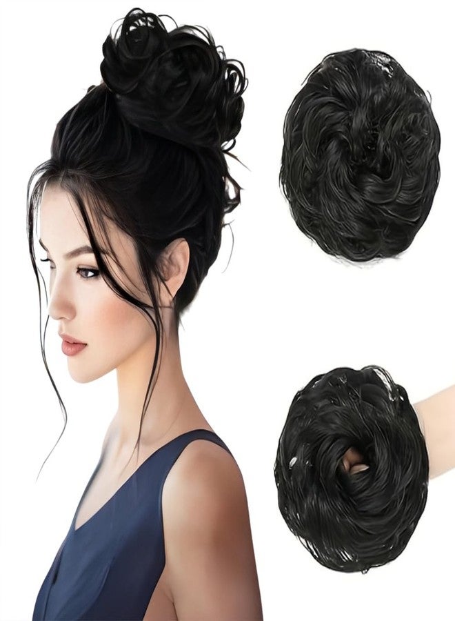 بلوشيا قطعة شعر BLUSHIA 1PCS Messy Bun Hair Extension مع ربطة شعر مطاطية مرنة، ربطات شعر صناعية (لون أسود) - Image 1