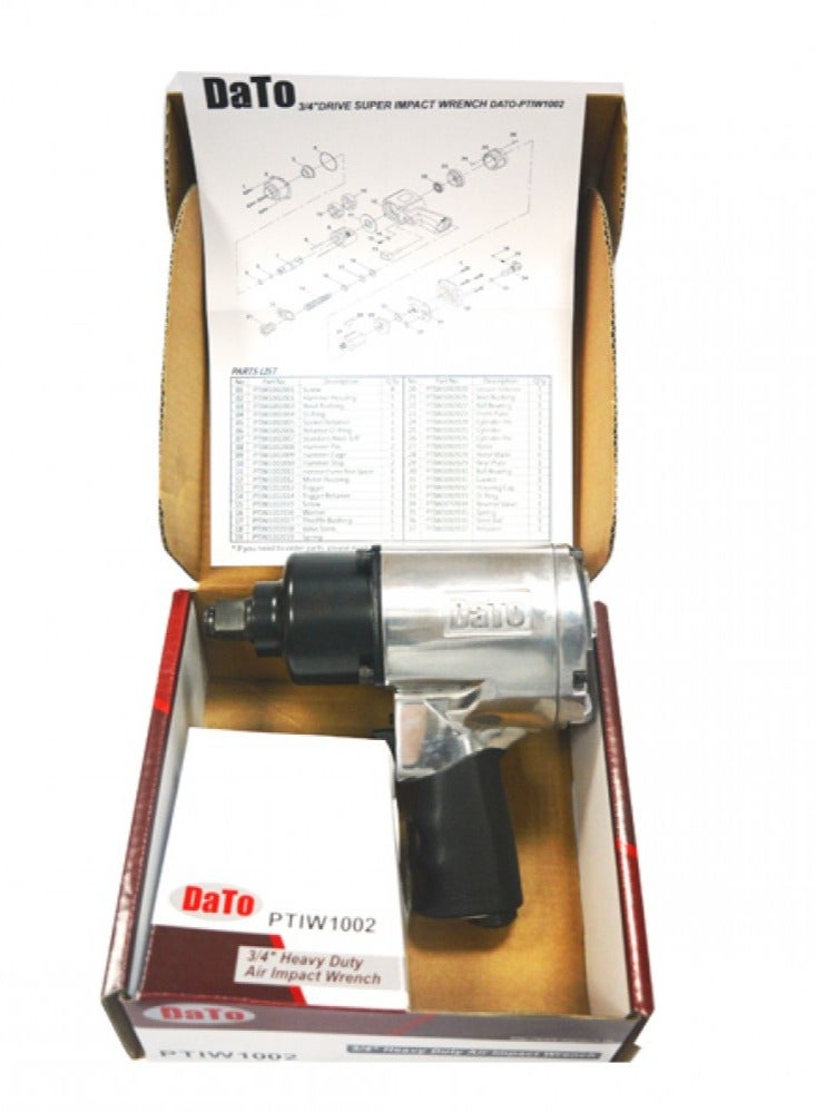 DaTo 3/4" Air Impact Wrench – PTIW1002 – Twin Hammer Mechanism, Variable Speed, Composite Motor Housing – Reversible Pneumatic Wrench for Automotive, Aircraft, & Industrial Use - Image 3