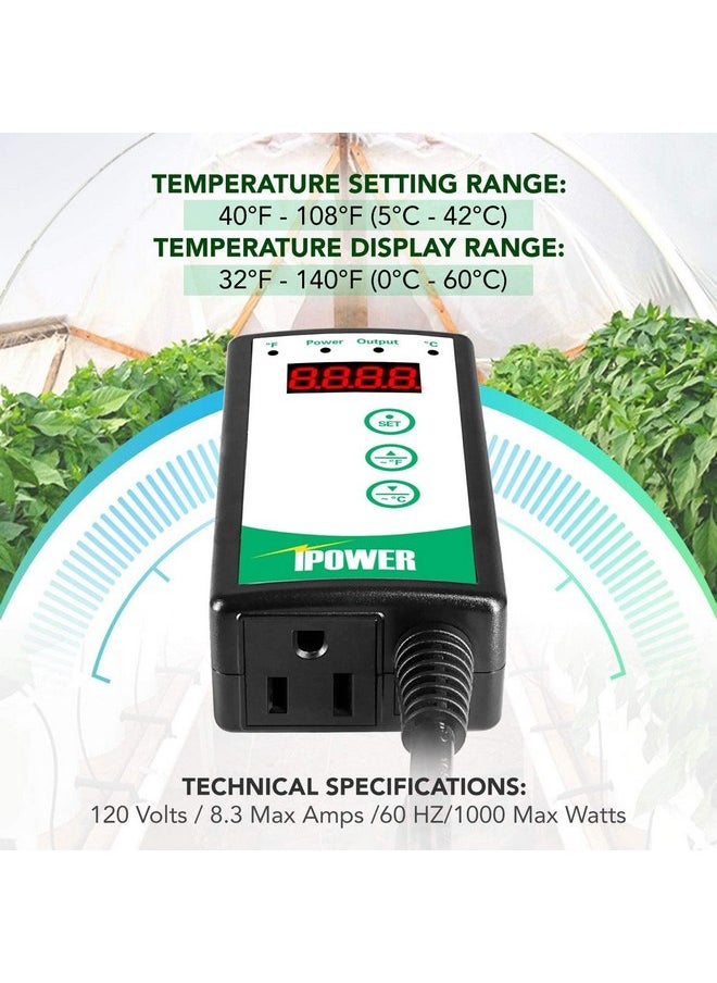 iPower iPower 40-108 Degrees Fahrenheit Digital Heat Mat Thermostat Controller, for Seedlings Rooting and Brewing  - Image 3