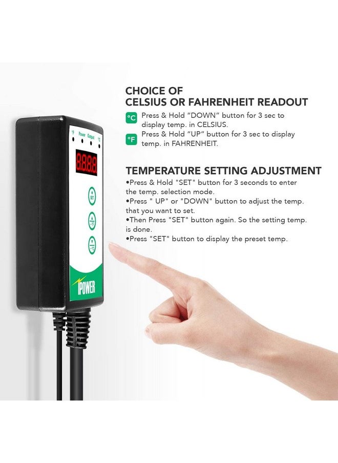 iPower iPower 40-108 Degrees Fahrenheit Digital Heat Mat Thermostat Controller, for Seedlings Rooting and Brewing  - Image 2