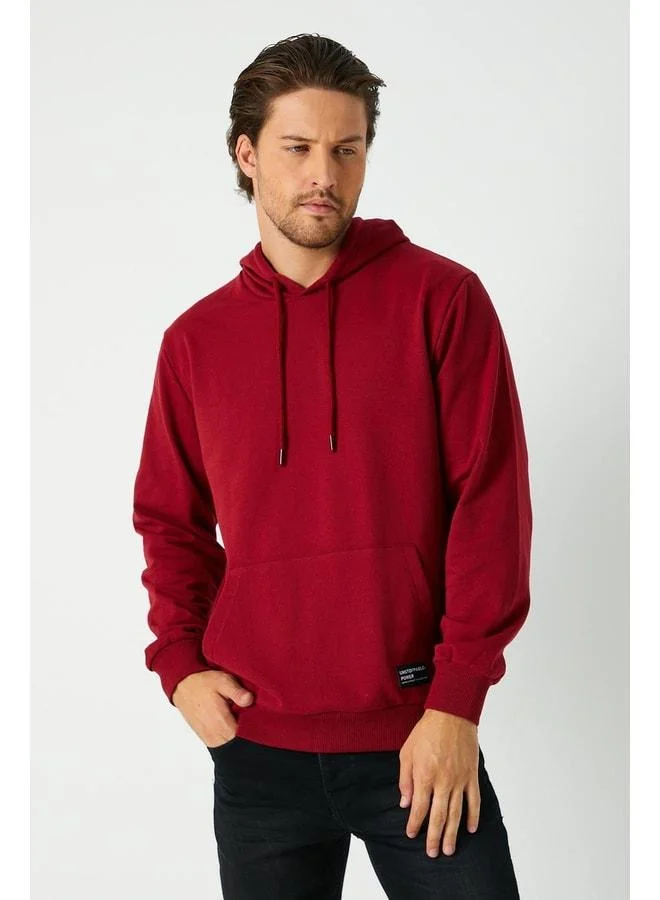 Men's Maroon Hooded Sweatshirt with Kangaroo Pocket