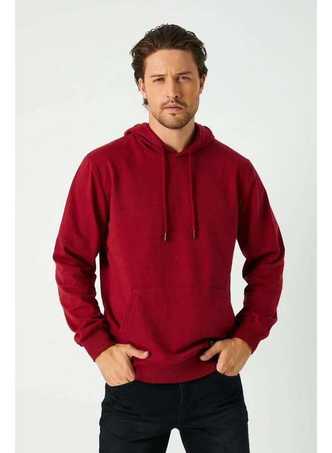 Mmetalic Men's Maroon Hooded Sweatshirt with Kangaroo Pocket