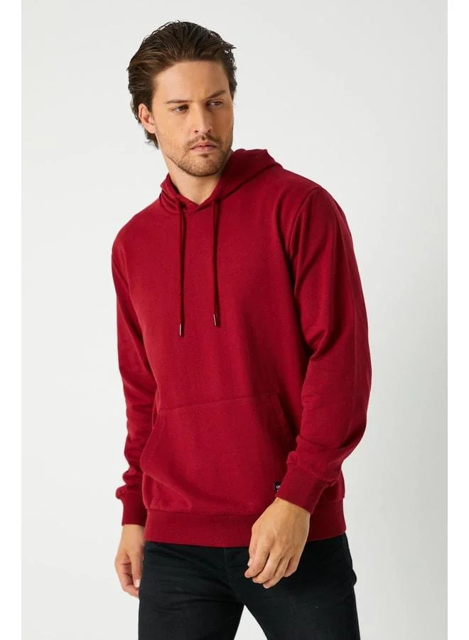 Mmetalic  Men's Maroon Hooded Sweatshirt with Kangaroo Pocket for Men | Best Price UAE