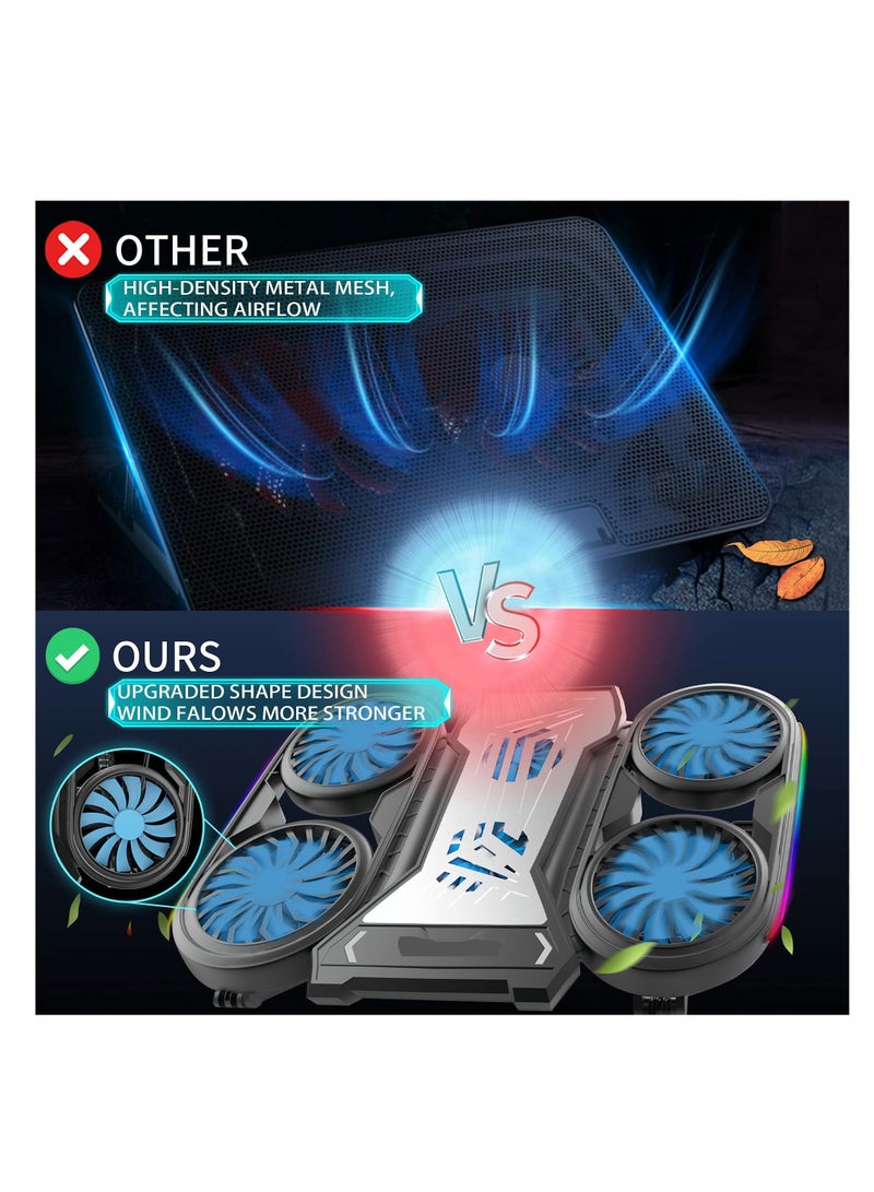 Loquat Laptop Cooling Pad, Cooler with 6 Fans Prevent Overheating, Adjustable Height RGB Lights Phone Holder, Dual USB Ports, Low Noise, Suit for All Gaming Computer Up to 17” - Image 2
