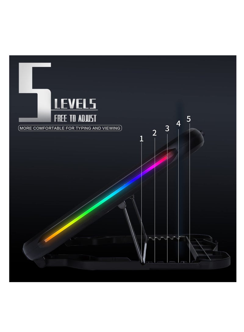 Loquat Laptop Cooling Pad, Cooler with 6 Fans Prevent Overheating, Adjustable Height RGB Lights Phone Holder, Dual USB Ports, Low Noise, Suit for All Gaming Computer Up to 17” - Image 5