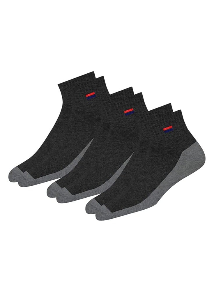 NAVYSPORT NAVYSPORT Men's Ankle Solid Cotton Cushion Comfort Quarter Socks, Pack of 3 (Free Size, Black)  - Image 1