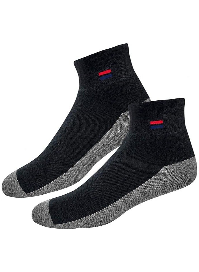NAVYSPORT NAVYSPORT Men's Ankle Solid Cotton Cushion Comfort Quarter Socks, Pack of 3 (Free Size, Black)  - Image 2