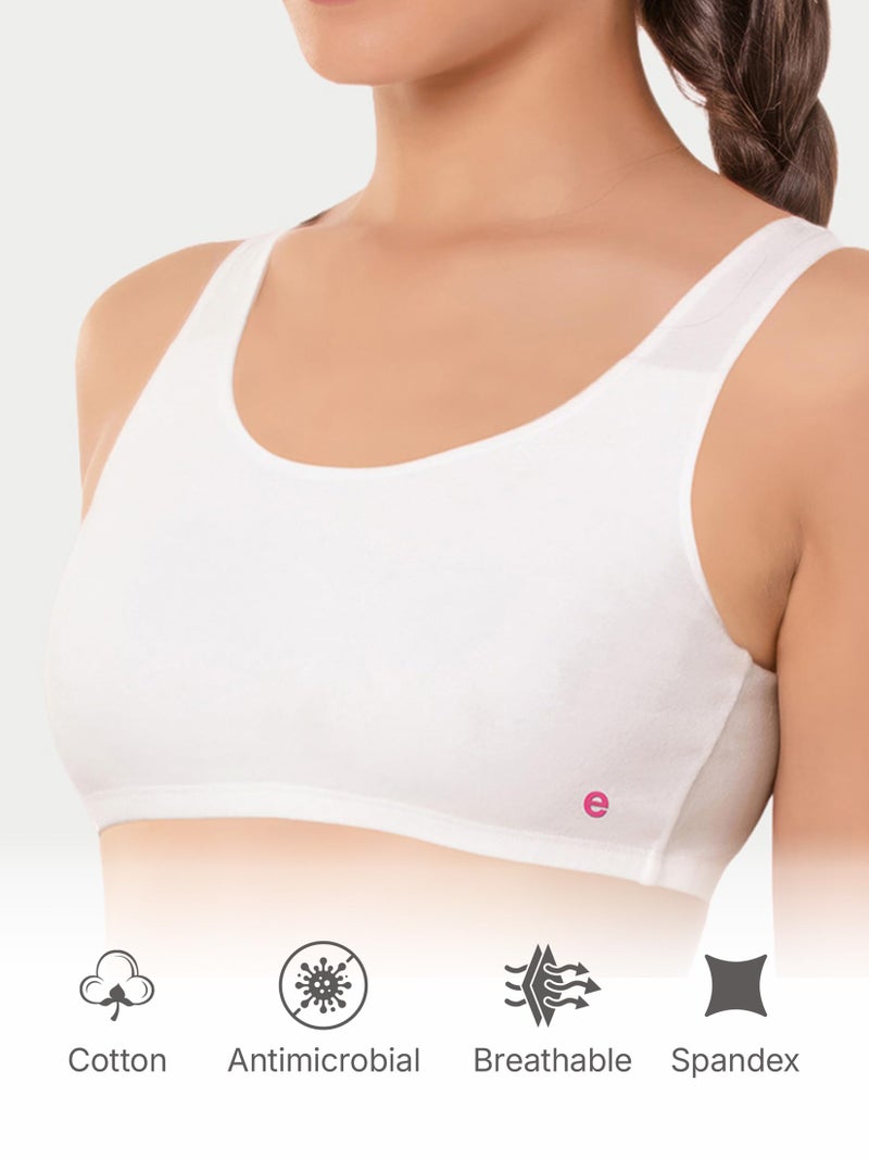 Enamor Women's Wide Strap Stretch Cotton Non-Padded Antimicrobial Beginners Pop-on Wireless Teenager Bra Full Coverage Bra - BB01(BB01-White-S) - Image 4