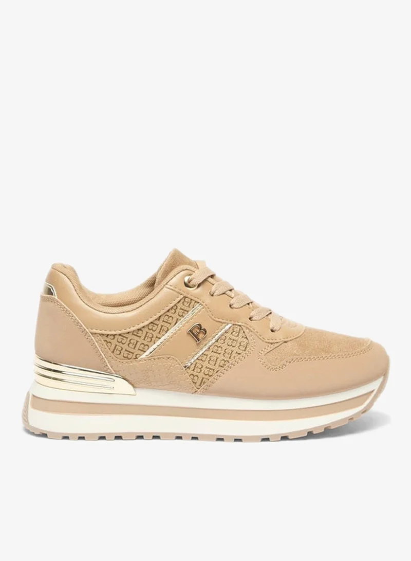 Women's Monogram Print Sneakers with Lace-Up Closure