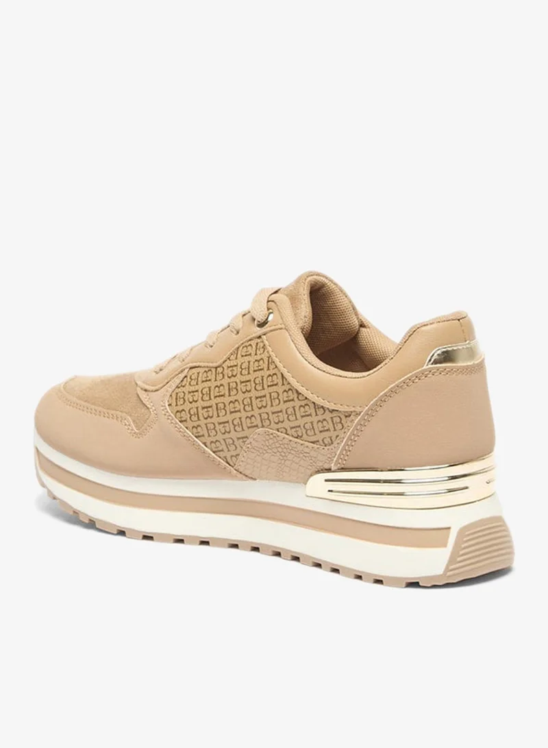 Flora Bella By Shoexpress Women's Monogram Print Sneakers with Lace-Up Closure