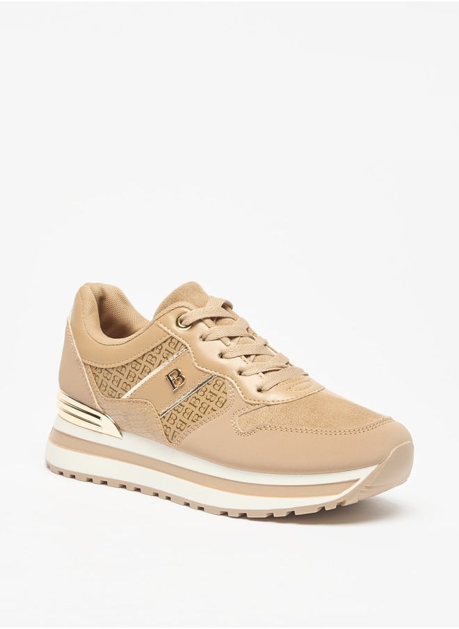 Flora Bella By Shoexpress Women's Monogram Print Sneakers with Lace-Up Closure  - Image 1