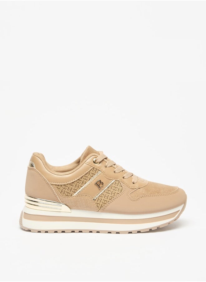 Flora Bella By Shoexpress Women's Monogram Print Sneakers with Lace-Up Closure  - Image 3