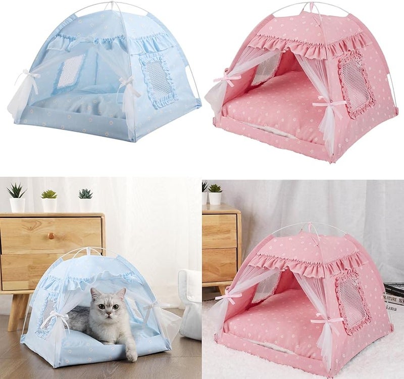 Blue Small Breathable Cave Bed For Indoor Cats And Small Dogs With Removable 2 Sided Cushion - Image 3