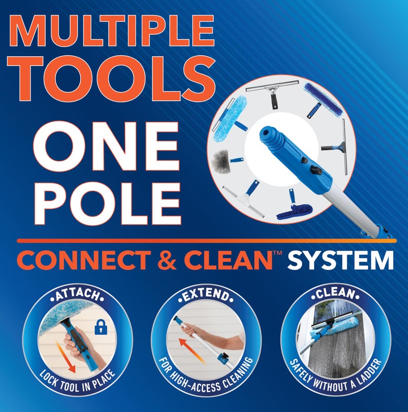 Unger Professional Connect and Clean Total Pro Cleaning Kit, All-in-One Household Window Washing with Streak-Free Results, Includes 12â€ Squeegee, 14â€ Scrubber Washer, Telescopic Pole Extends Up to 6â€™ - Image 4