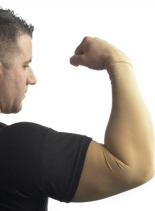 Tatjacket Tattoo Cover Up Concealer Sleeve, 2-Pack, Full Arm coverage, UPF 50 Protection, Slip Free, for Men & Women (Unisex), SMALL, TAN