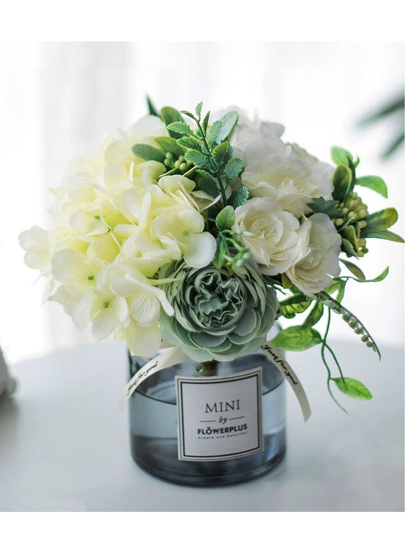 Captaintech Artificial Flowers With Vases, Fake Flowers Rose Bouquet Table Decoration, Hydrangea Artificial Flower Table Wedding Party Family Bedroom Living Room Table Decoration - Image 1